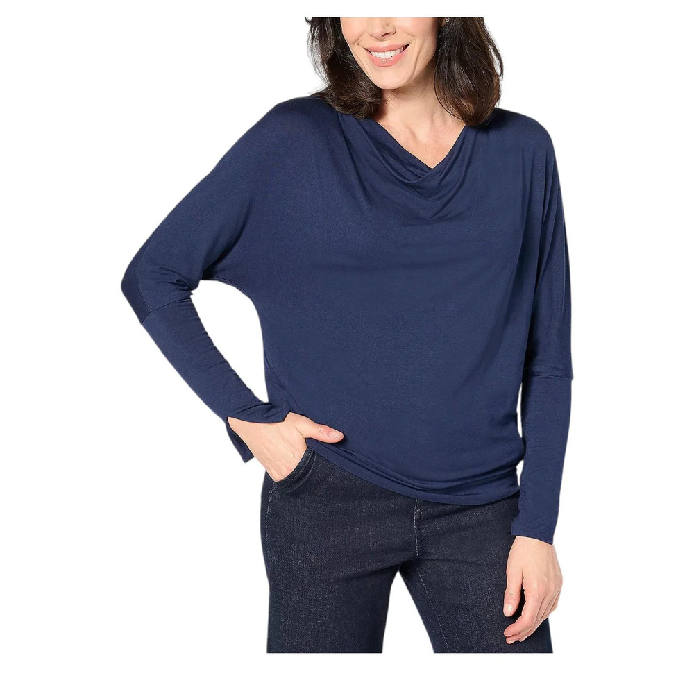 Me by Jennie Garth Women's Charlie Cowl Neck Knit Top Navy - Regular